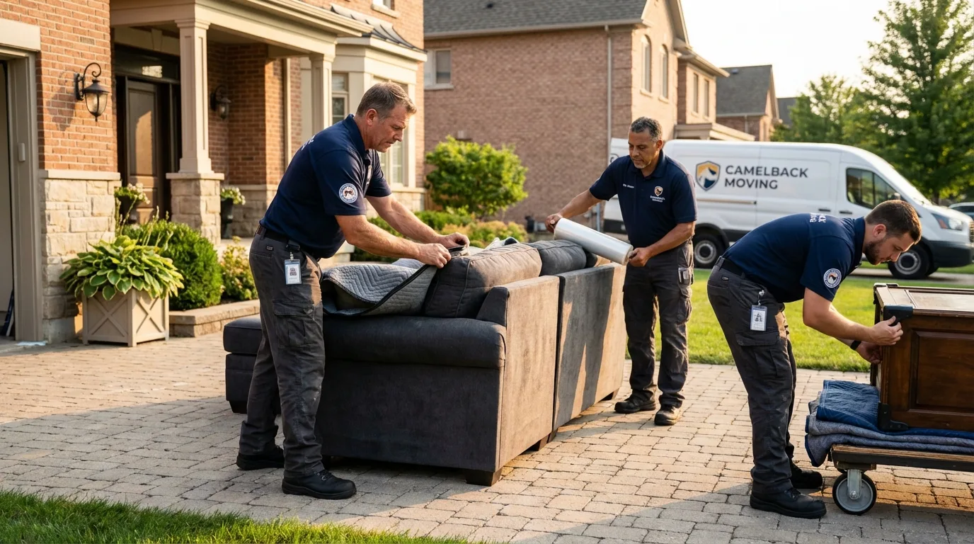 Large estate moving crew wrapping furniture in Spencer, MA